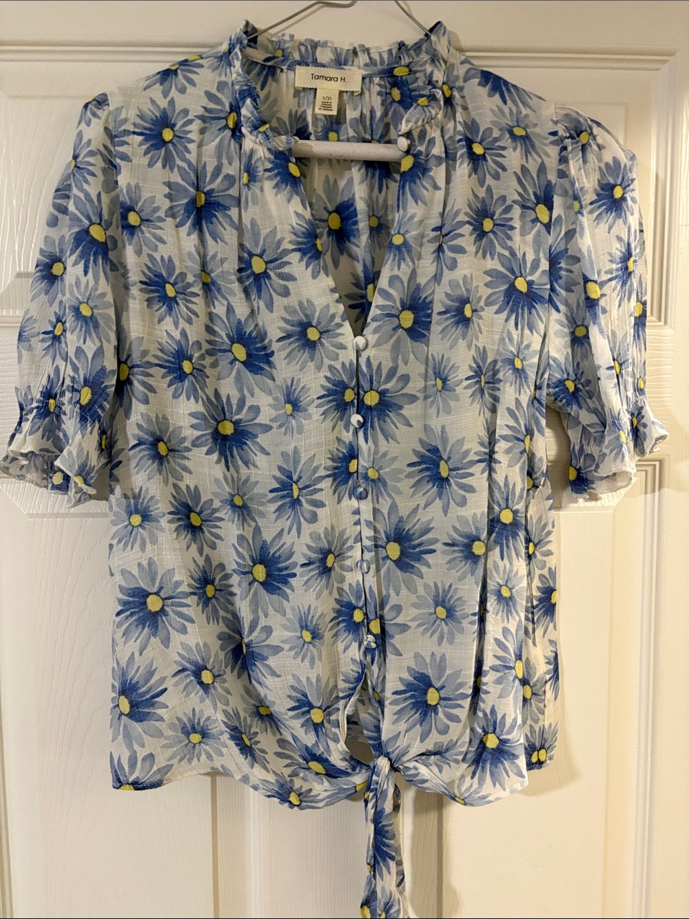 Tamarra M. Blue Daisy Tie-Front Blouse small petite